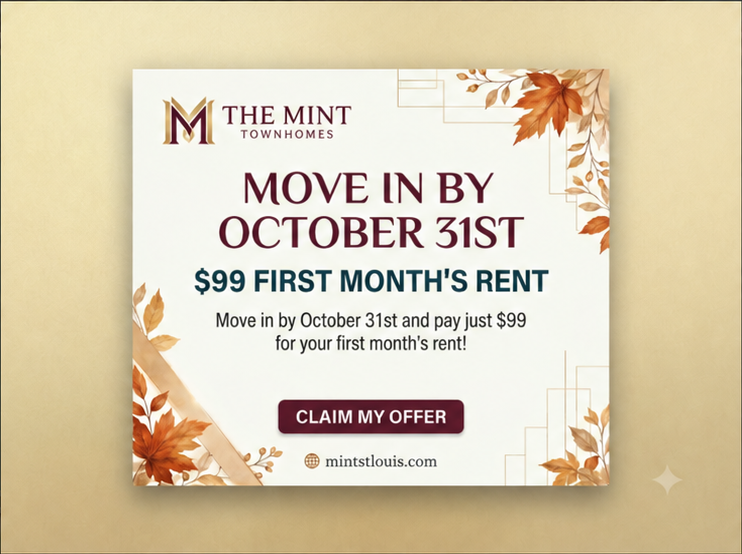 $500 off first month's rent at The Mint; promotion valid August 25 through September 15.
